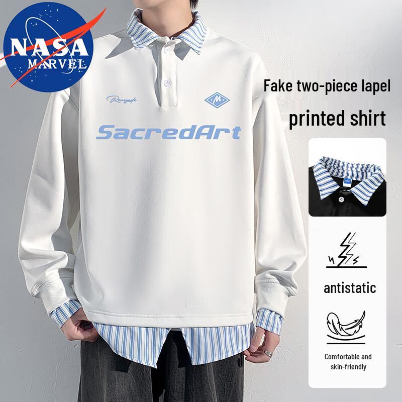 NASA MARVEL Men's American Style Lapel Mock Two-Piece Sweatshirt