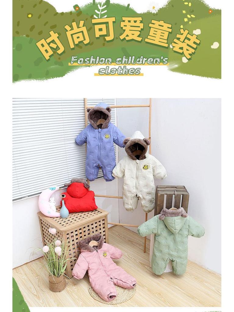 Infant Winter Fleece Romper for 3-12 Months - Unisex, Thick, Cotton-padded