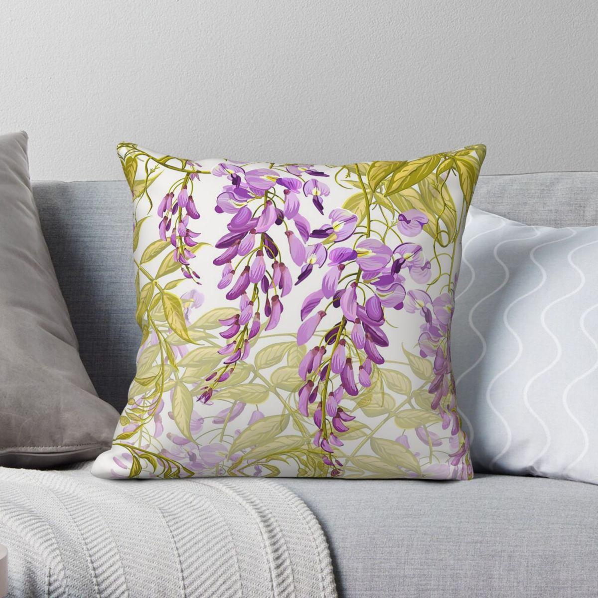 Lu Xika Chen Unisex Wisteria/White Dream Soft Square Pillowcase Polyester Linen Velvet Creative Zip Decor Sofa Seater Cushion Case