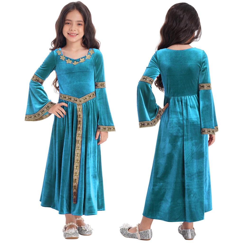 Girls Medieval Princess Costume Renaissance Costume Robe Retro Gown Dress for Halloween Cosplay Dress Up