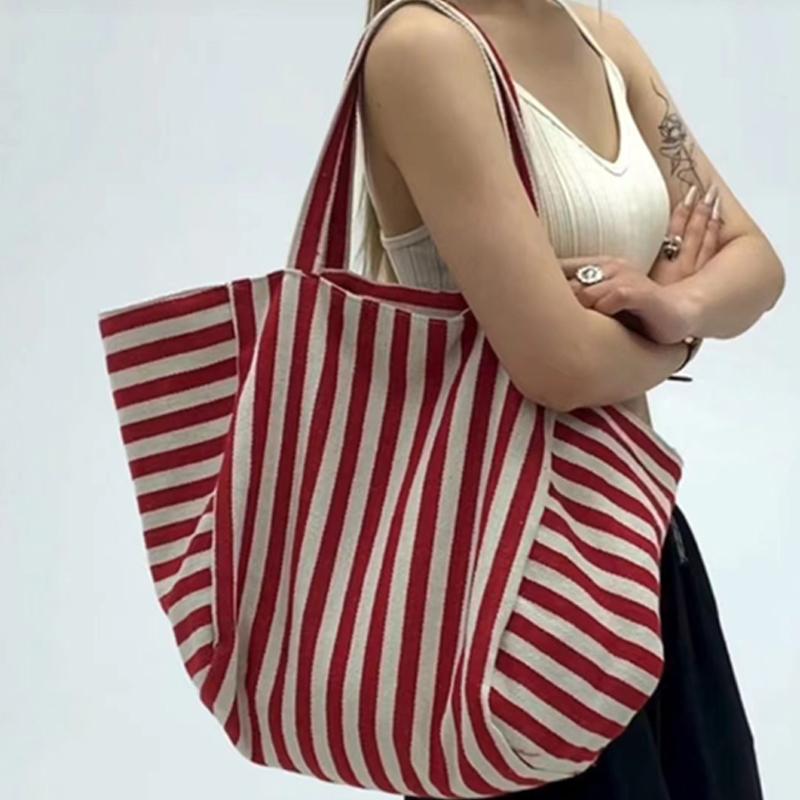 Korean Version Large Capacity Tote Bag New Fashion Striped Tote Bag Shoulder Bag