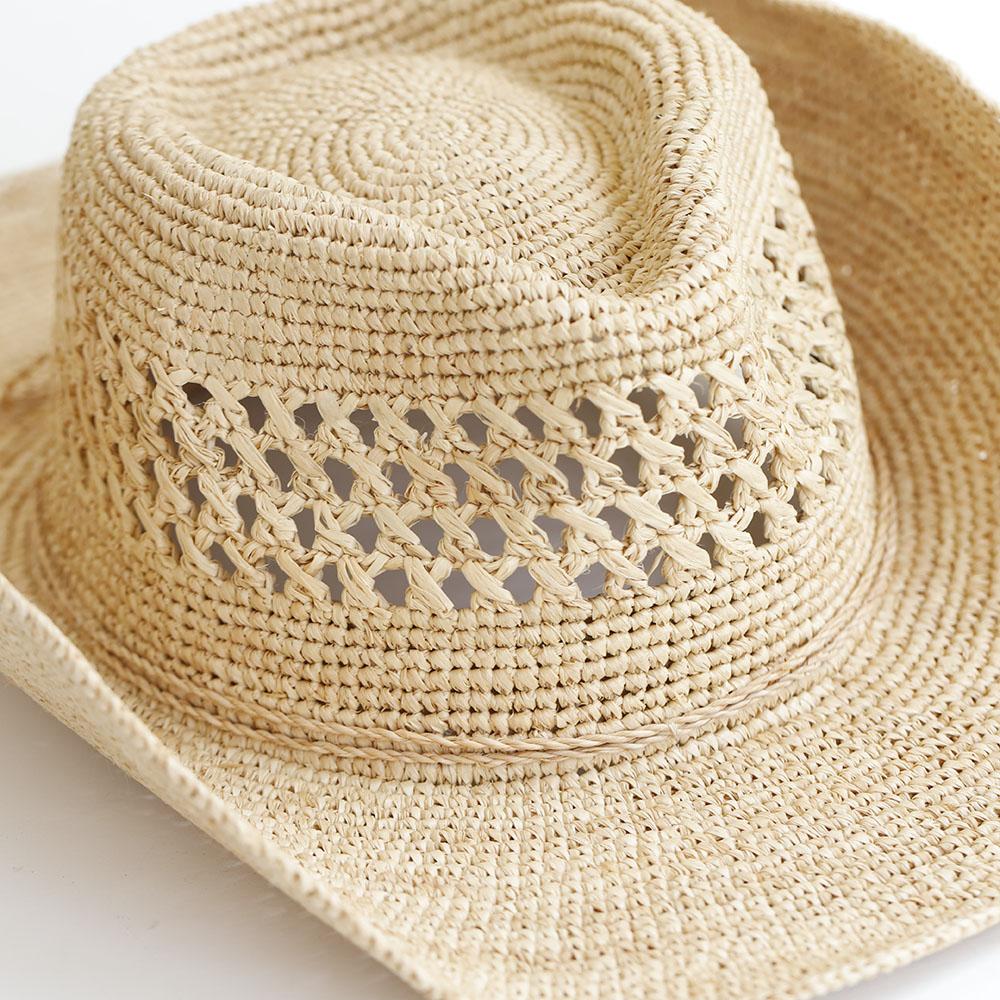 2026 New Spring Summer Fashion Casual Simple Crochet Raffia Cowboy Hat with Curled Brim Outdoor Sun Protection Straw Hat