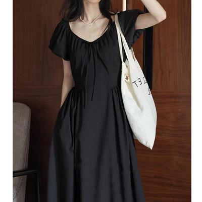 French Bubble Sleeve v-Neck Dress Fairy Dress Slimming Party Style Club Style Casual Dress Long Dress