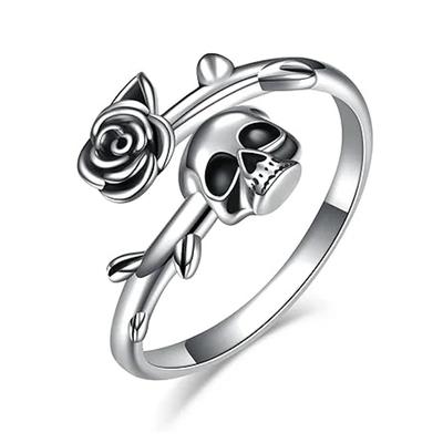 Gothic Einzigartiger Totenkopf Roségoldfarbener Ring für Damen Feiner Schmuck Finger Verstellbarer Offener Vintage-Ring für Party Geburtstagsgeschenk