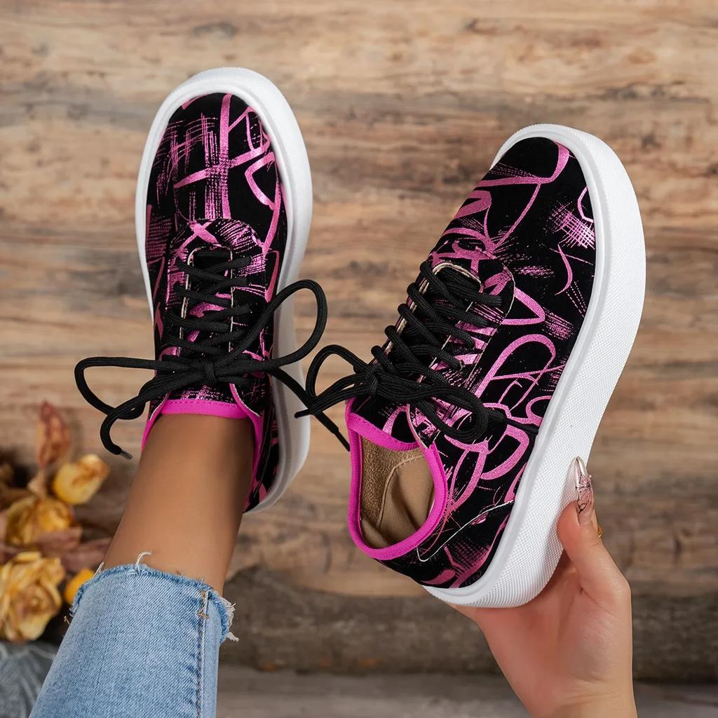 Fashion Platform Sneakers for Women Autumn New Thick Bottom Lace-Up Sports Shoes Woman Casual Non Slip Graffiti Color Sneakers
