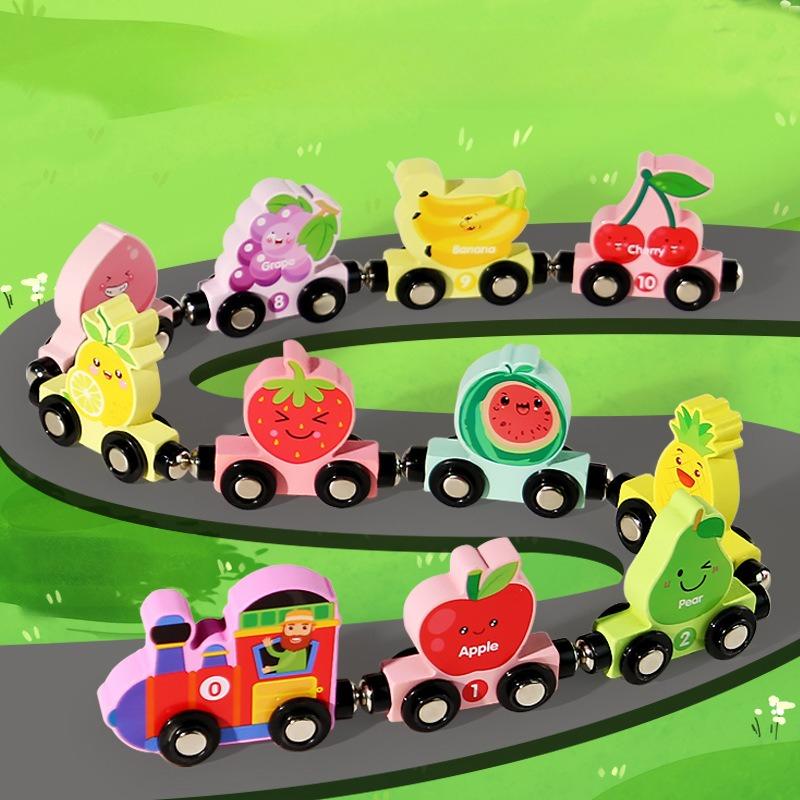Children'S Wooden Magnetic Digital Train Building Block Assembly Car Baby Enlightenment Early Education Digital Cognitive Educational Toys