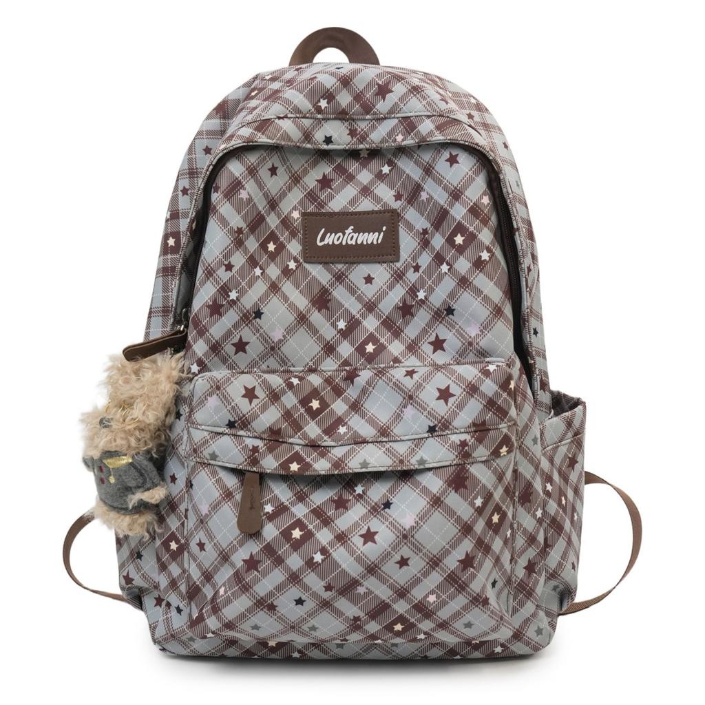 Schoolbag backpack 1011 new high-value retro plaid star student schoolbag large-capacity travel backpack