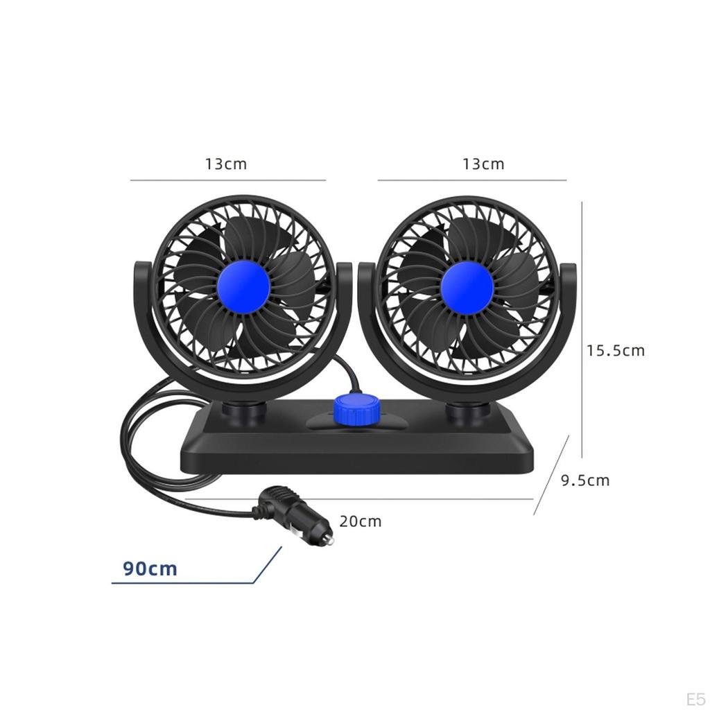 Car Double Head Folding Fan Air Circulation Low Noise Lightweight 2 Speeds Auto Cooling