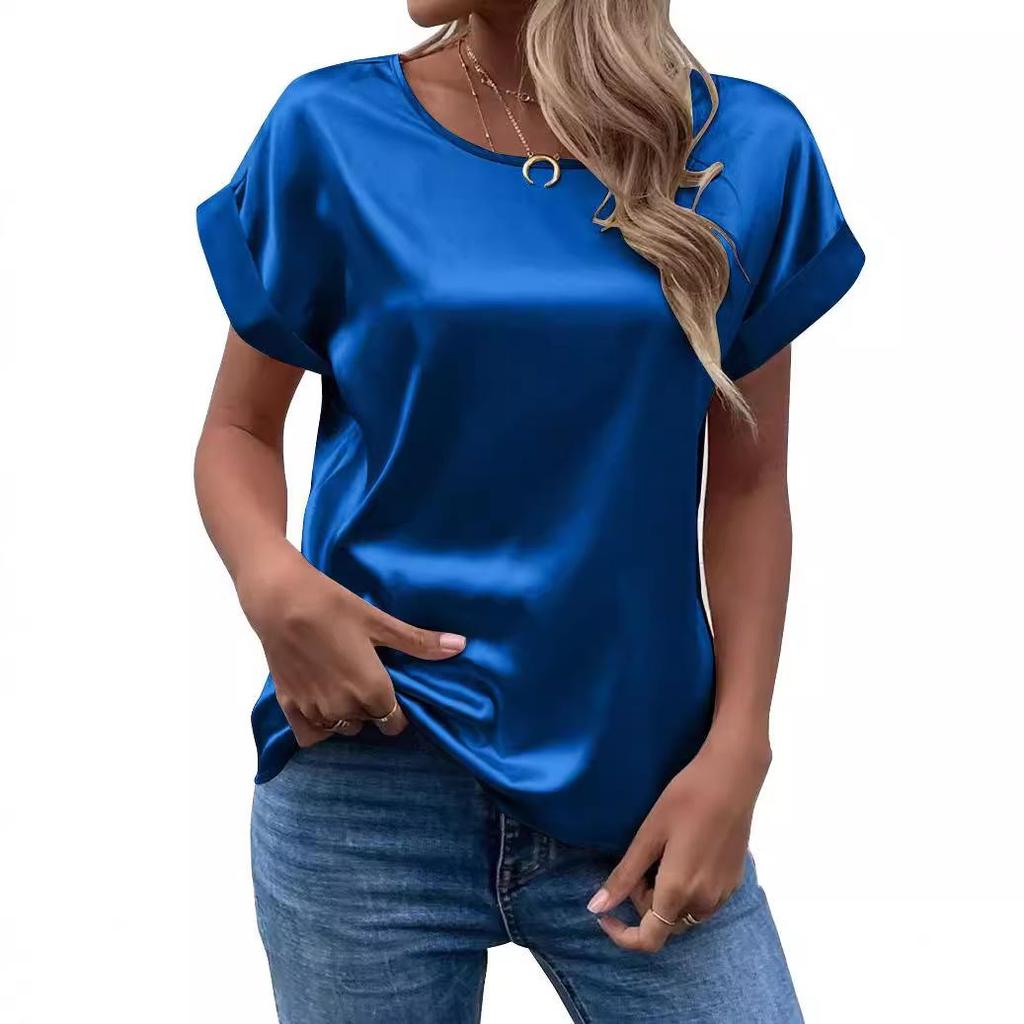 2025 Summer Satin OL Style Round Neck Women's T-Shirt