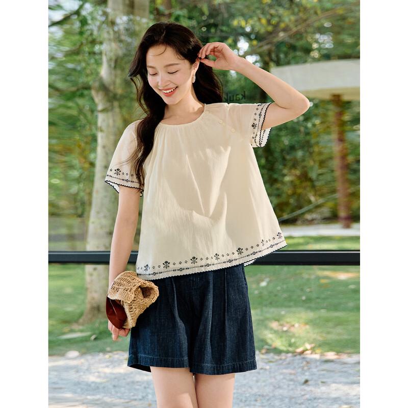 Inman Women's French Embroidered Short Sleeve Blouse