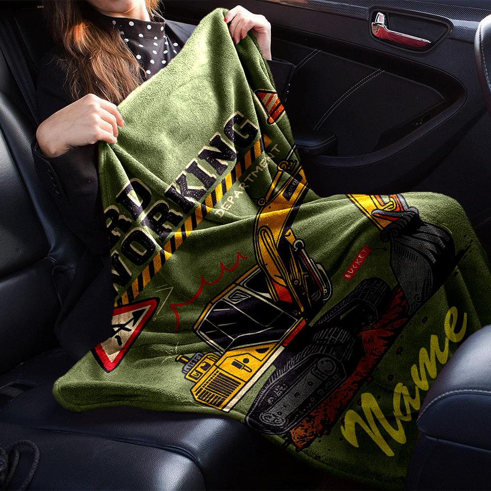 Custom Name excavator Theme Printed Blanket - Perfect for Couch, Bed, Travel & Outdoor Use | Machine Washable, Cozy & Durable.