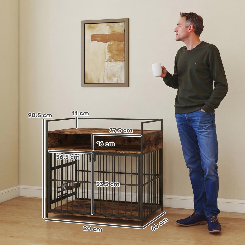 Dog Crate Furniture Dog Cage With Rotatable Feeding Station And Storage Shelves End Side Table Indoor Pet Kennel