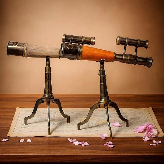 

Engraved Brass Telescope with Stand Pirate Spyglass Set of 2