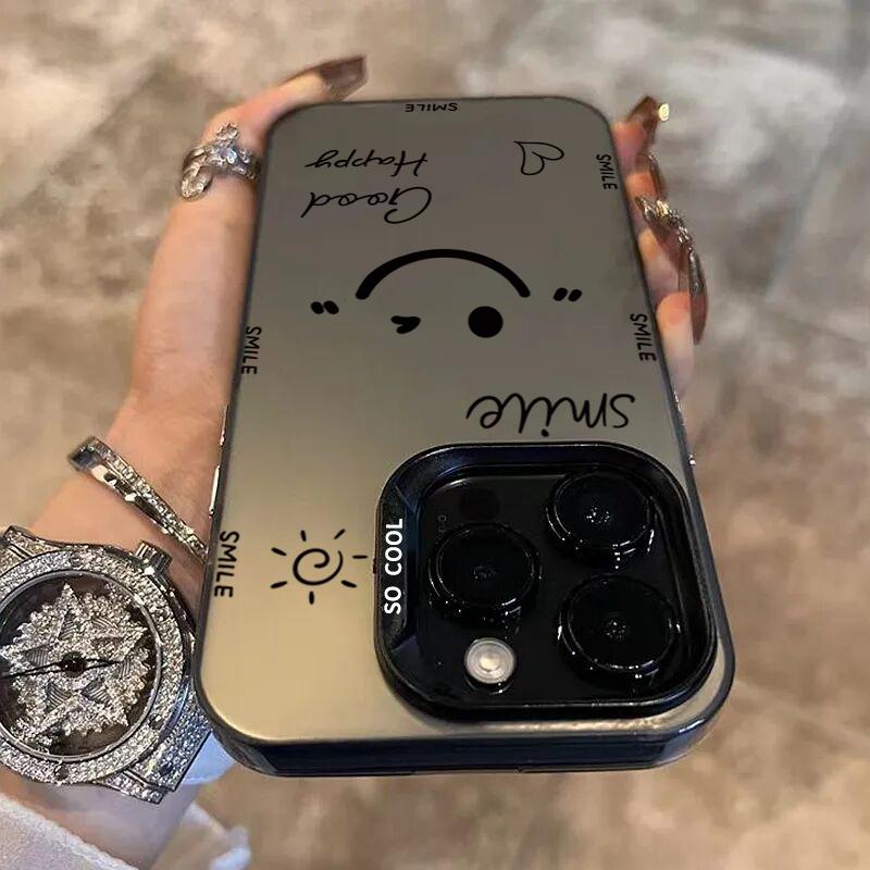Smiling Face Electroplate Silver IMD Phone Case For Samsung Galaxy A14 A34 A13 A23 A52 S24 S23 S22 S21 Ultra Plus S20 FE Cover
