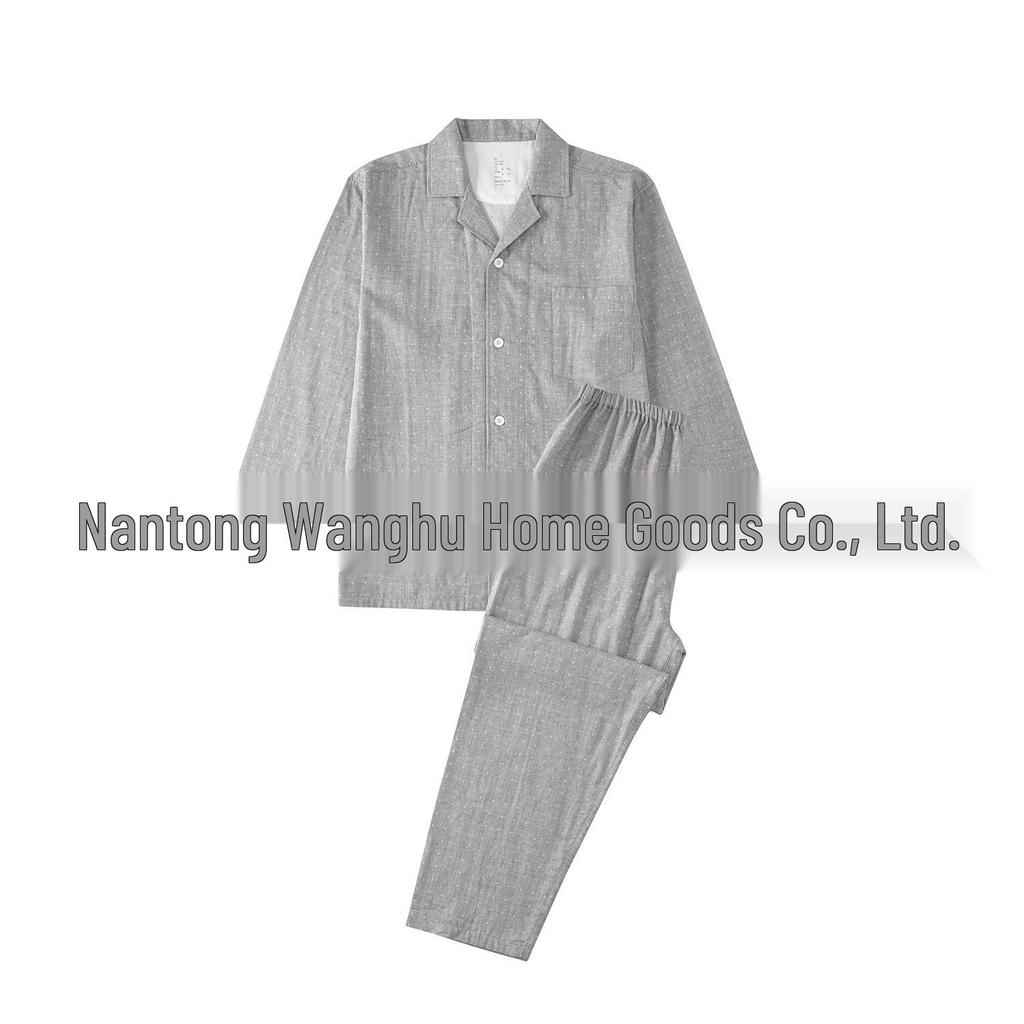 Set Pigiama in Cotone Stile Giapponese: Manica Lunga per Uomo e Donna, Pantaloni in Garza a Doppio Strato, Ideali per Coppie in Autunno.