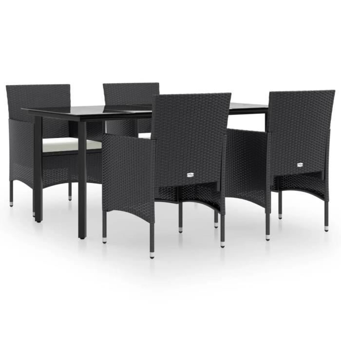 3156600 vidaXL Ensemble de salle à manger de jardin avec coussins 5 pcs Noir