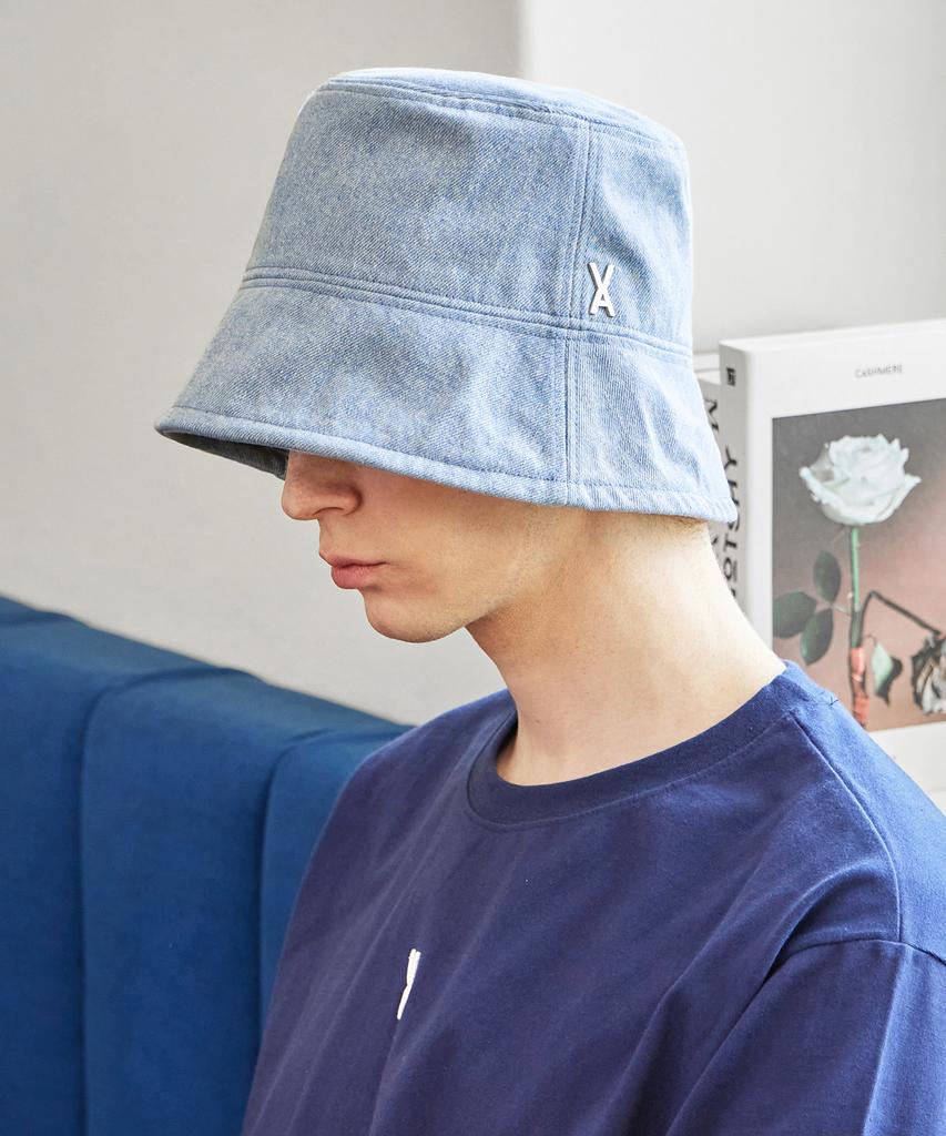 Bajal Va Studded Non-Washed Denim Drop Bucket Hat Light Indigo