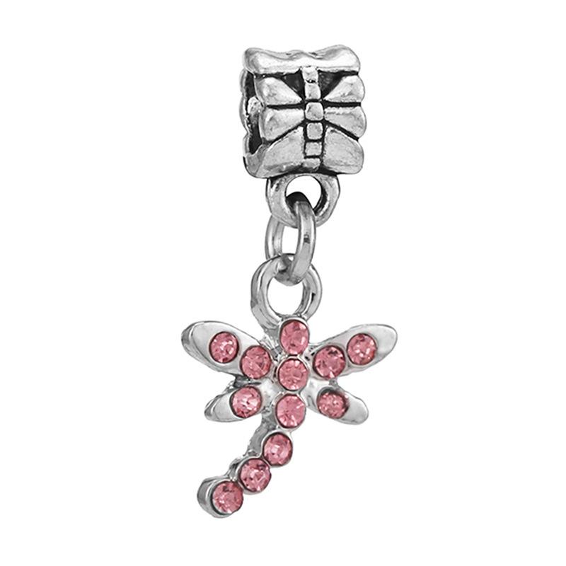 New Silver Plated Pink Diamond Butterfly Alloy Large Hole Charm Beads For DIY Bracelet Necklace Jewelry Accessories Gift