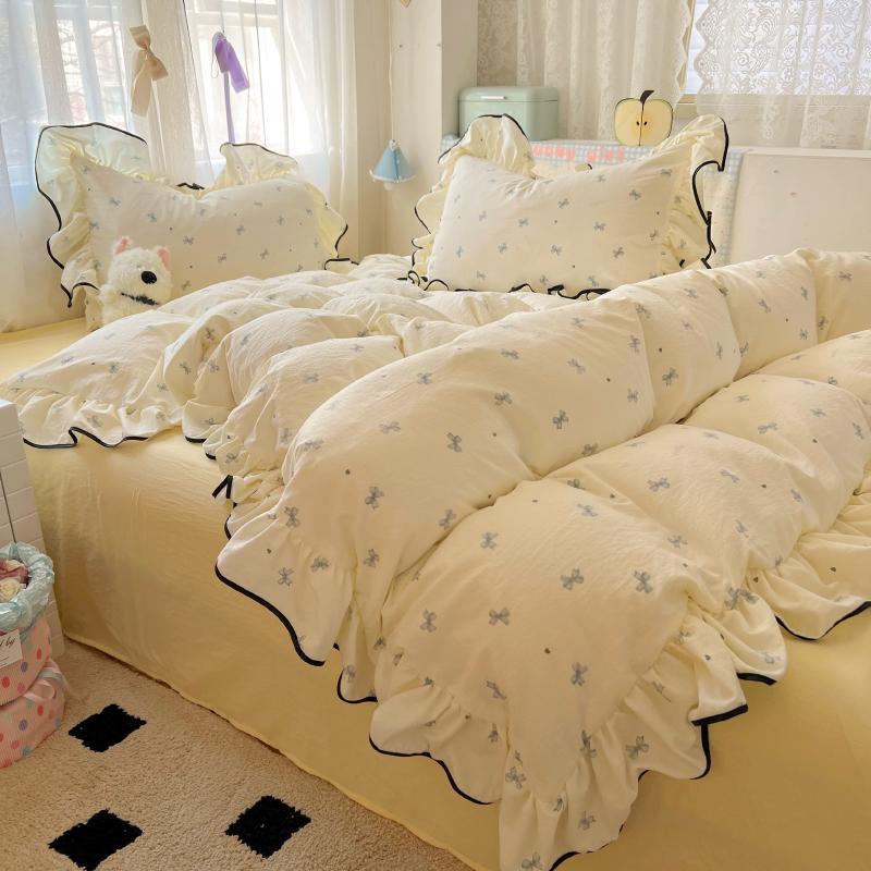 3pcs Korean Style Duvet Cover Set (1*Duvet Cover + 2*Pillowcase, Without Core),Princess Lace Bedding Set, Soft Comfortable