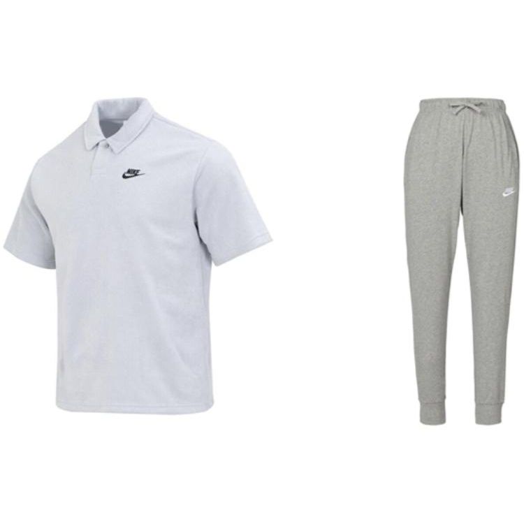 

Nike Однотонная дышащая рубашка поло с коротким рукавом и брюками на манжетах с завязками, повседневный спортивный комплект для мужчин DX0740-012+BV2763-063 M