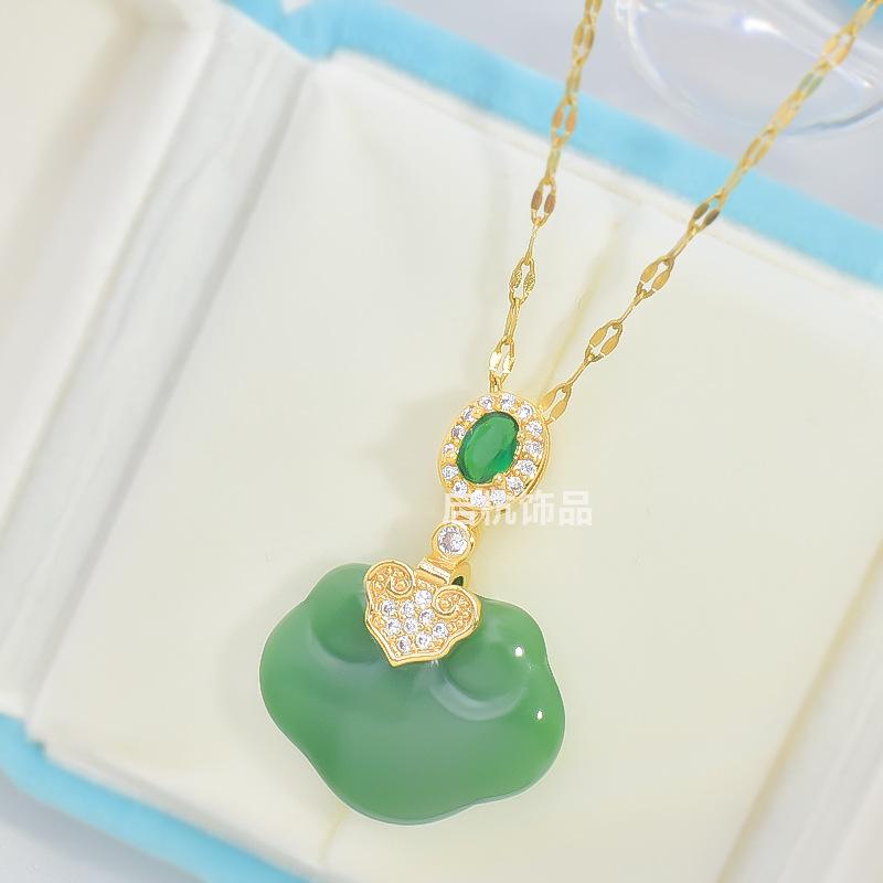 Jade Necklace Female Guochao Court Style Versatile Hetian Jade Ruyi Safety Lock Pendant Jewelry