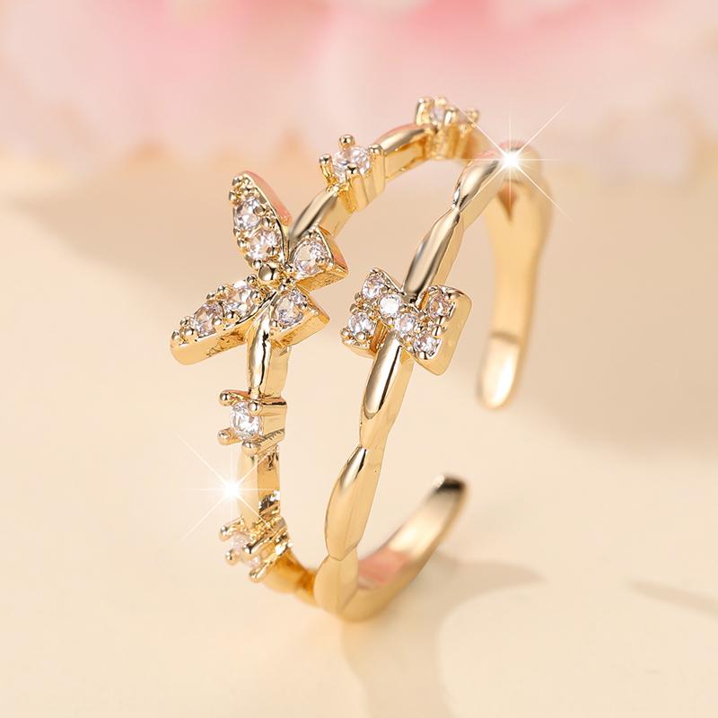 

Двухслойные циркониевые бабочки 26 букв открытые кольца для женщин золотого цвета регулируемое кольцо палец ювелирные изделия свадебный подарок Z золотой
