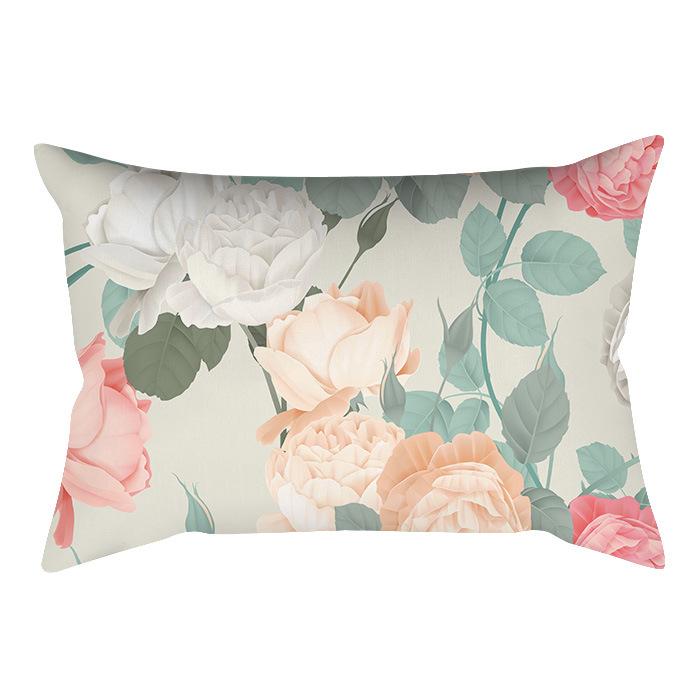 Home Flower and Green Plant Rectangular Waist Pillowcase, Peach Skin Velvet Digital Printed Throw Pillow, Office Waist Cushion Cover