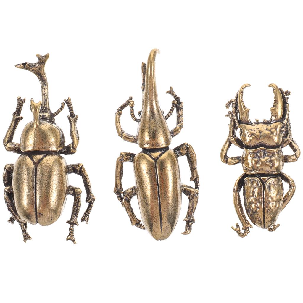 3 Pcs Beetle Tea Pet Brass Adornment Desktop Ornament Figurine Decoration Statue Nail Glue Beetles