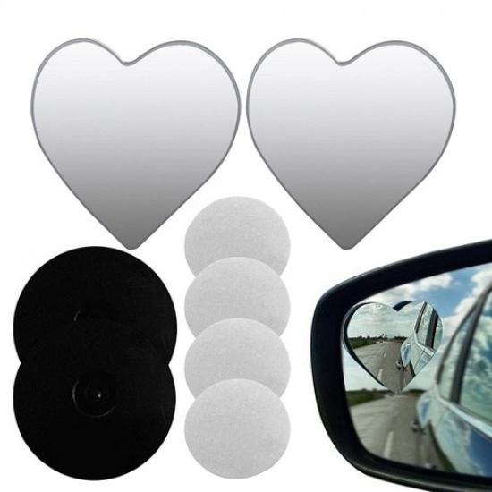 Pair Car Frameless Blind Spots Mirror Heart Shape Side Rearview Mirror Auxiliary