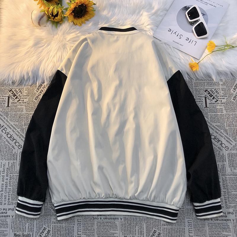 New Men's Baseball Uniform Street Jacket Black and White Solid Color Jacket Loose Large Size Clothes Casual Baseball Jacket