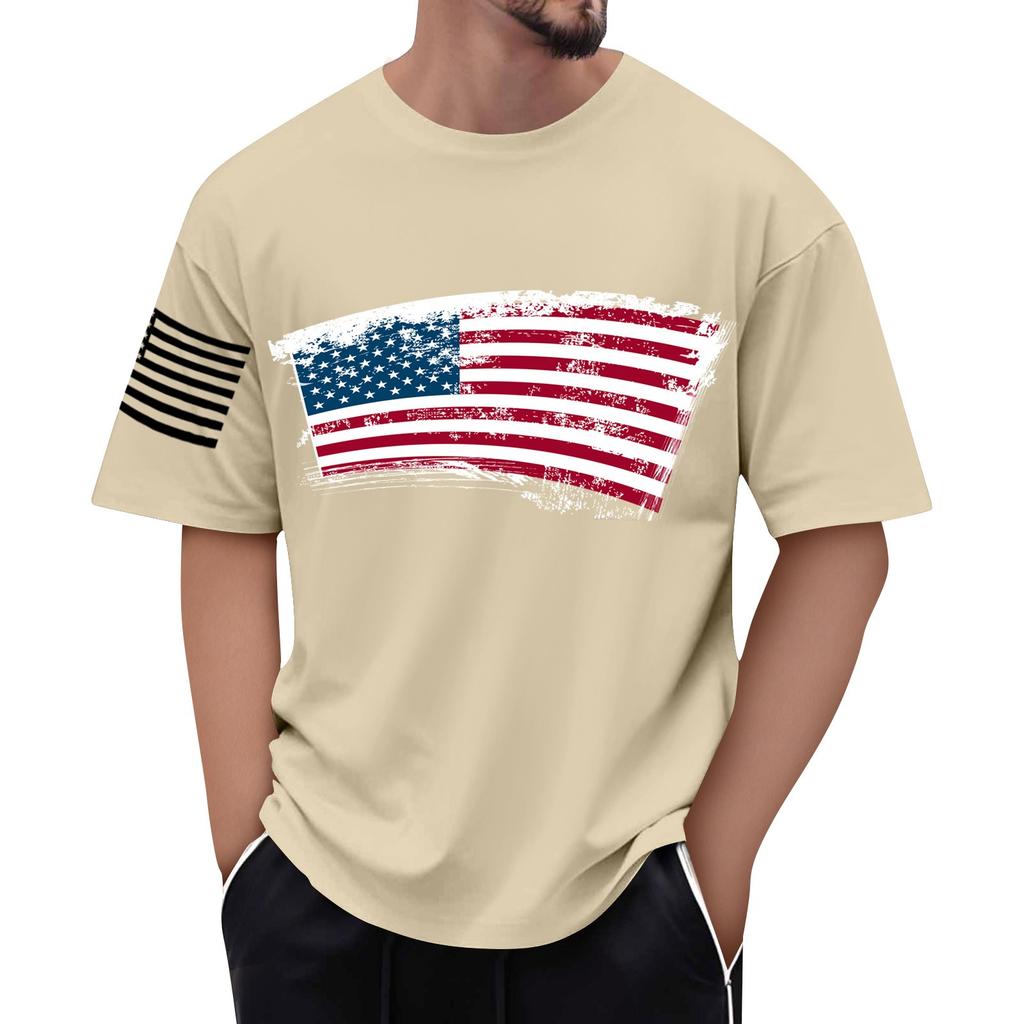 Men's Flag Printed T-Shirt Men's Loose Casual Short Sleeve Top