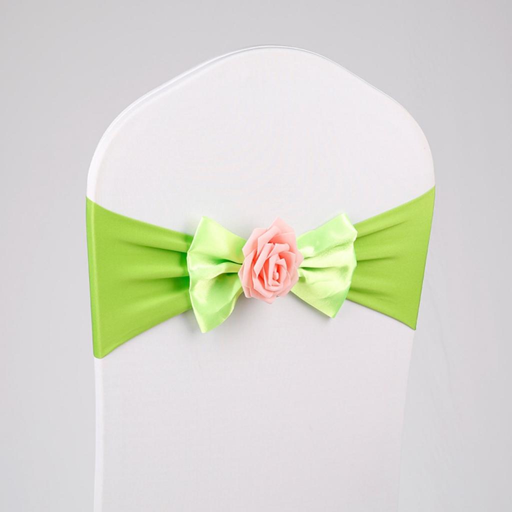 Stretch Chair Sashes Bow Knot Rose Flower Elastic Band Wedding Party Banquet Reception Hotel Event Decoration Chair Cover Sash
