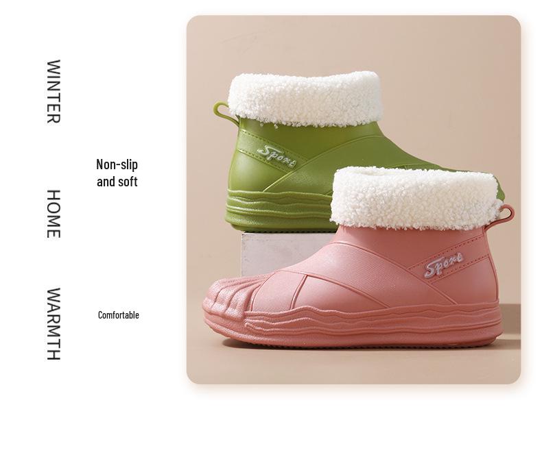 Women's Fashionable Short Ankle Rain Boots with Cotton Velvet Liner - Non-slip, Low Cut, Warm Rubber Shoes