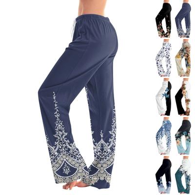 Pantalones de pijama para mujer, ropa de dormir, pantalones casuales con cordón y cintura elástica, pantalones holgados y rectos cómodos para yoga