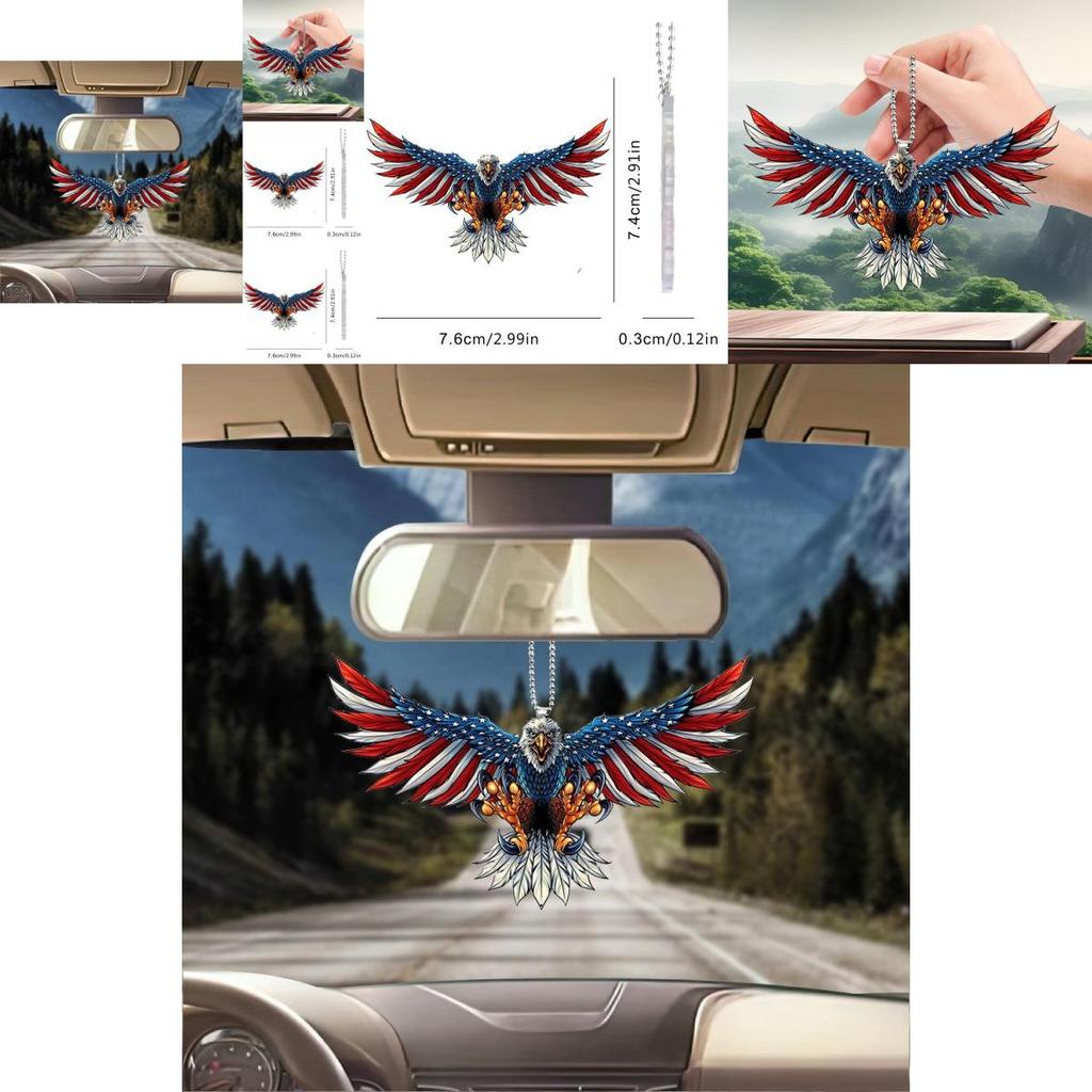 Decoración de Llavero Única Bandera Americana Águila 2D para Interior de Coche Espejo Retrovisor