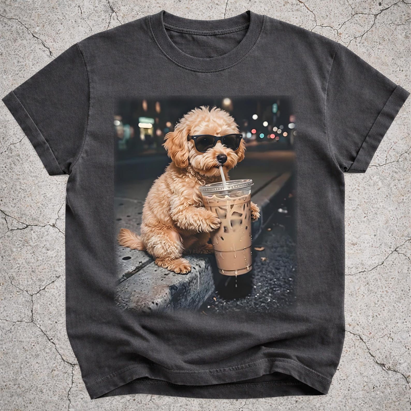 Funny Maltipoo Drinking Iced Coffee Shirt, Dog Mom Gift, Puppy Lover Tee M