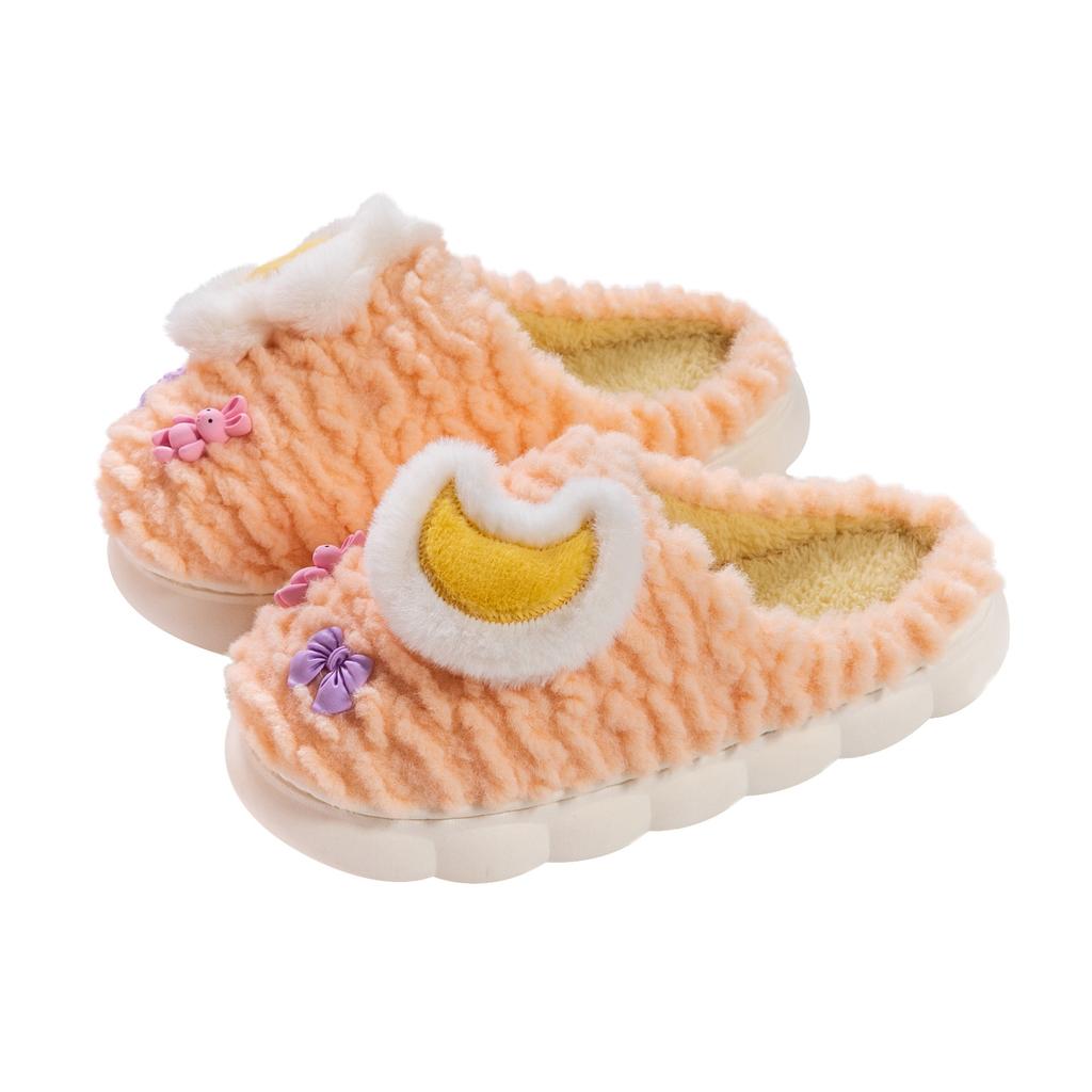 2025 New Cotton Slippers Cute Star Moon Cartoon Thickened and Velvet Home Warm Fluff Mop