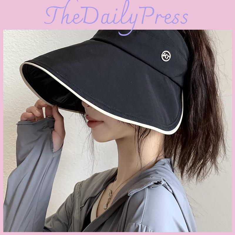 Trendy Brim Large Summer Hat For Women Uv Protection Black Sun Visor Cap