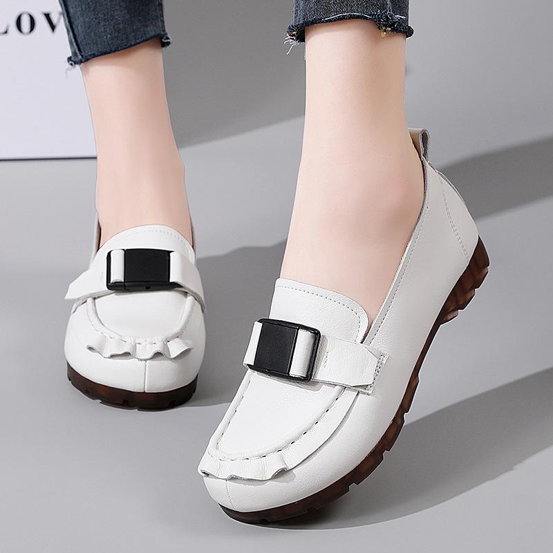 2022 Autumn Ethnic Style Buckle Slip-on Women's Korean Fashion Loafers - Soft Upper & Sole Mother's Shoes