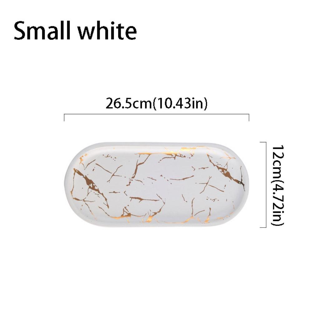 

Marble Texture Ceramic Oval Plate Glazed Golden Pattern Dessert Dish Kitchen Tableware Small white