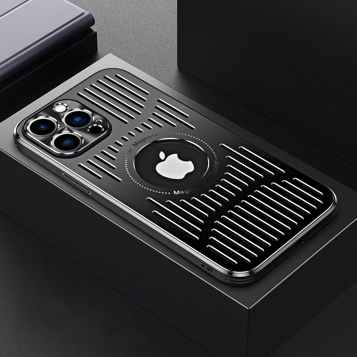 

For iPhone 12 Pro Max Magnetic Case Back Hollow Heat Dissipation TPU+Metal Phone Cover Black