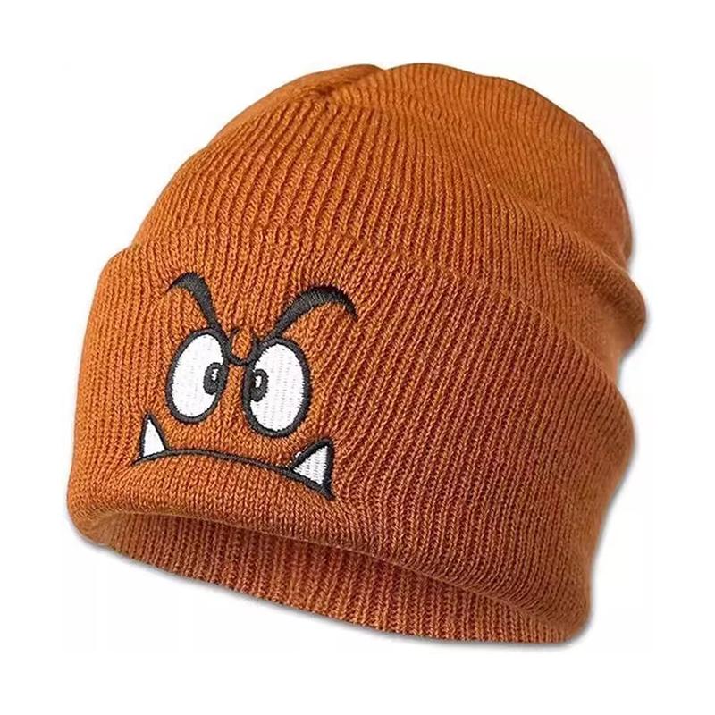 2026 Cartoon Angry Expression Embroidered Knitted Beanie Hat Men Women Winter Outdoor Motion Ski Warm Wind-Resistant Beanie Hats