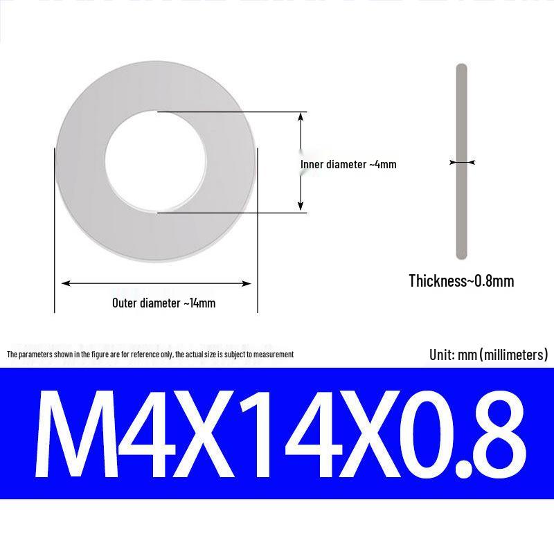 304 Stainless Steel Ultra-Thin Flat Washer, Thickness: 0.1/0.2/0.3/0.4/0.5 Mm, Sizes M1-M8