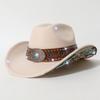 Autumn and winter men's and women's rolled-edge cowboy hat with heavy-duty belt decoration and patches