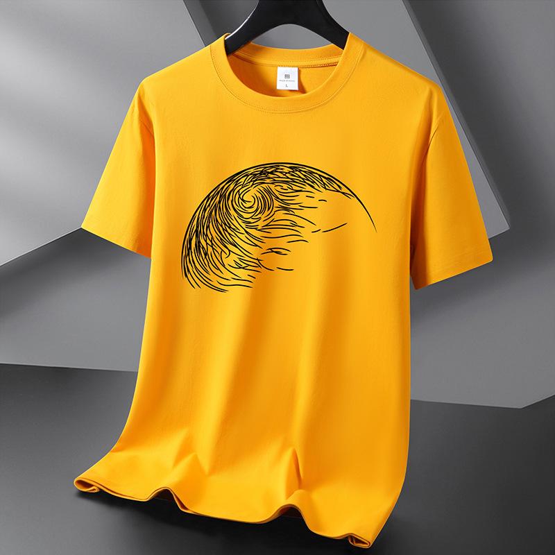 

Эскиз 10 цветов, мужская футболка из чистого хлопка, свободная мужская футболка с круглым вырезом и коротким рукавом, большой размер S-6XL 5XL жёлтый