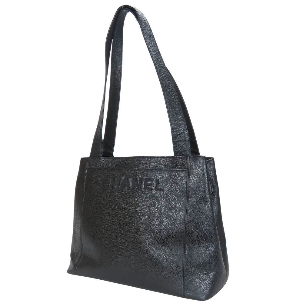 Used CHANEL Tote Bag Caviarskin black logo