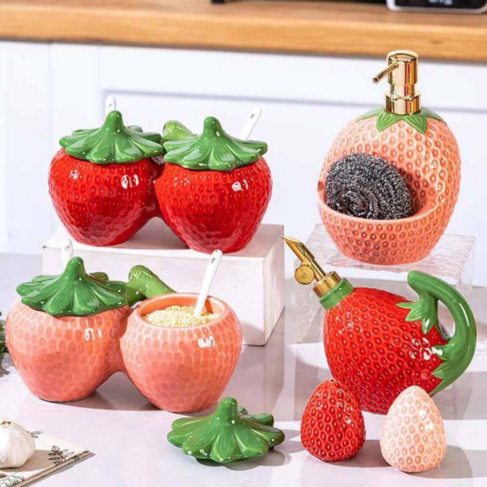 Cartoon Strawberry Seasoning Jar Japanese Style Spice Jar Kawaii Condiment Can  Salt