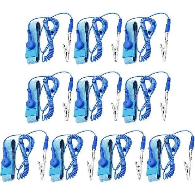 ESD Anti-Static Wrist Strap with Grounding Wire, Adjustable Coiled Cord – 10 Pack Comfortable Anti Shock Wristband for Electronics Repair (Red)