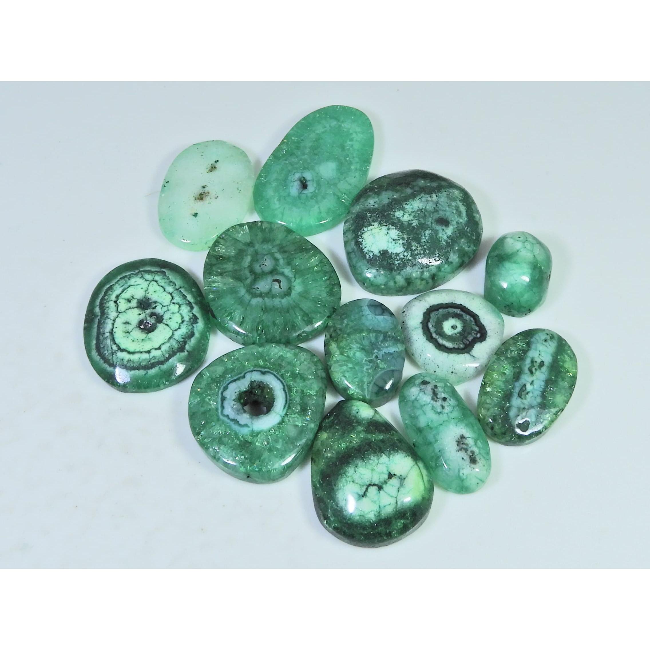 

193Cts.Color Enhanced Green Solar Cab Agate Mix Loose Gemstone 12Pcs Lot C-2123