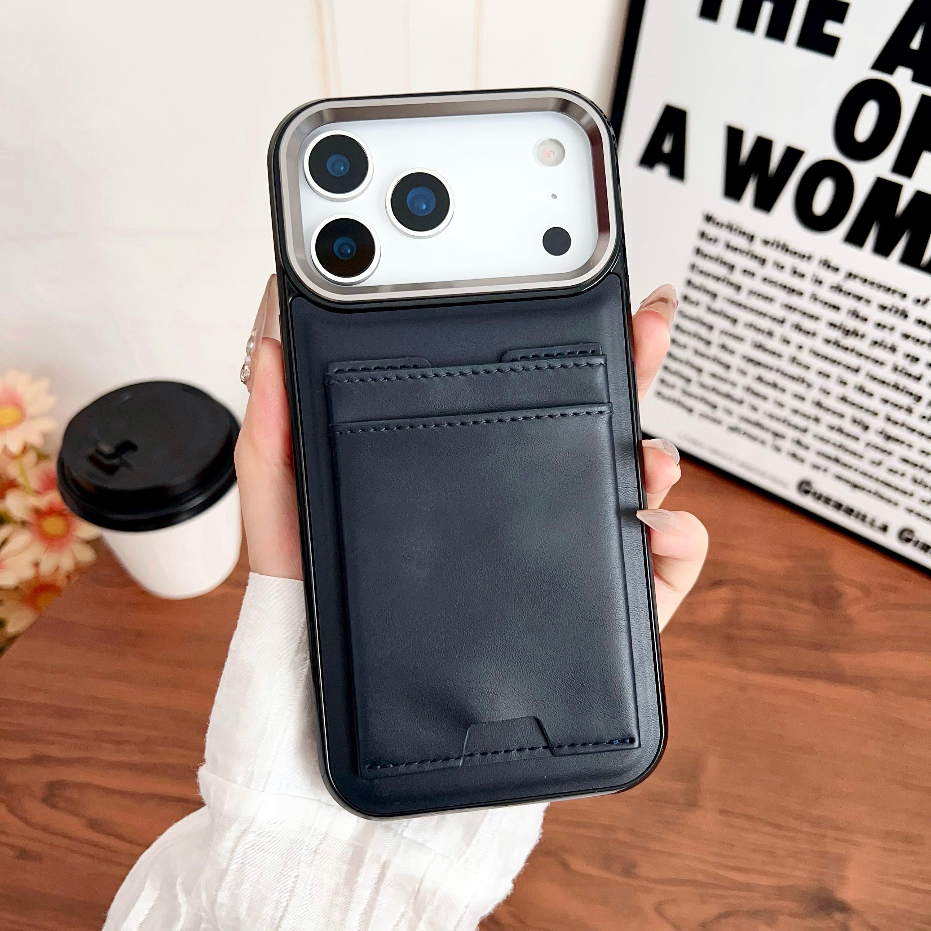 

Business Leather PU Protective Case for iPhone 17 Pro Max Air 17 16 Pro 15 14 13 Card Slot w/ Metal Lens Protective Phone Cover iPhone Air синий